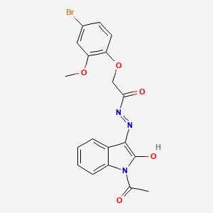 molecular formula C19H16BrN3O5 B11547334 N'-[(3E)-1-acetyl-2-oxo-1,2-dihydro-3H-indol-3-ylidene]-2-(4-bromo-2-methoxyphenoxy)acetohydrazide 