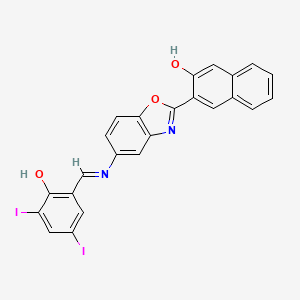 molecular formula C24H14I2N2O3 B11547348 3-(5-{[(E)-(2-hydroxy-3,5-diiodophenyl)methylidene]amino}-1,3-benzoxazol-2-yl)naphthalen-2-ol 