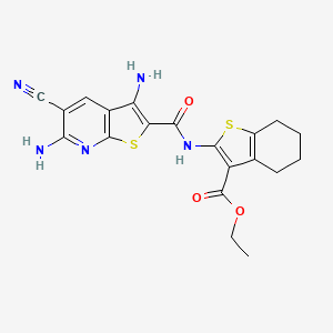 molecular formula C20H19N5O3S2 B11547357 Ethyl 2-{[(3,6-diamino-5-cyanothieno[2,3-b]pyridin-2-yl)carbonyl]amino}-4,5,6,7-tetrahydro-1-benzothiophene-3-carboxylate 