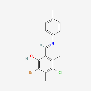 molecular formula C16H15BrClNO B11547361 2-Bromo-4-chloro-3,5-dimethyl-6-[(E)-[(4-methylphenyl)imino]methyl]phenol 