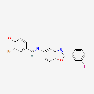 molecular formula C21H14BrFN2O2 B11547380 N-[(E)-(3-bromo-4-methoxyphenyl)methylidene]-2-(3-fluorophenyl)-1,3-benzoxazol-5-amine 