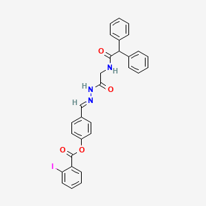 molecular formula C30H24IN3O4 B11547386 4-[(E)-{[2-(2,2-Diphenylacetamido)acetamido]imino}methyl]phenyl 2-iodobenzoate 