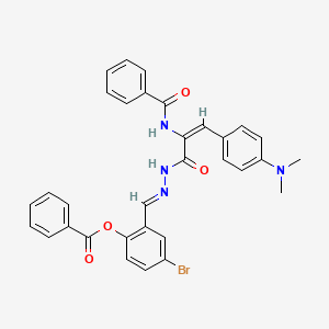 molecular formula C32H27BrN4O4 B11547409 4-bromo-2-[(E)-(2-{(2E)-3-[4-(dimethylamino)phenyl]-2-[(phenylcarbonyl)amino]prop-2-enoyl}hydrazinylidene)methyl]phenyl benzoate 