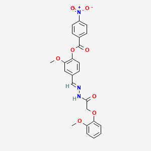 molecular formula C24H21N3O8 B11547451 2-methoxy-4-[(E)-{2-[(2-methoxyphenoxy)acetyl]hydrazinylidene}methyl]phenyl 4-nitrobenzoate 