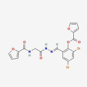 molecular formula C19H13Br2N3O6 B11547518 2,4-Dibromo-6-[(E)-({2-[(furan-2-YL)formamido]acetamido}imino)methyl]phenyl furan-2-carboxylate 