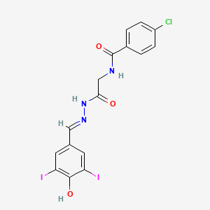 molecular formula C16H12ClI2N3O3 B11547529 4-Chloro-N-({N'-[(E)-(4-hydroxy-3,5-diiodophenyl)methylidene]hydrazinecarbonyl}methyl)benzamide 