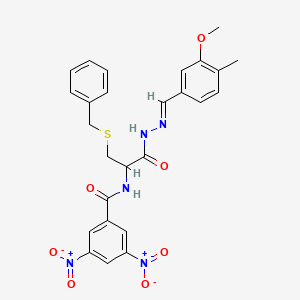 molecular formula C26H25N5O7S B11547562 N-[2-(Benzylsulfanyl)-1-{N'-[(E)-(3-methoxy-4-methylphenyl)methylidene]hydrazinecarbonyl}ethyl]-3,5-dinitrobenzamide 