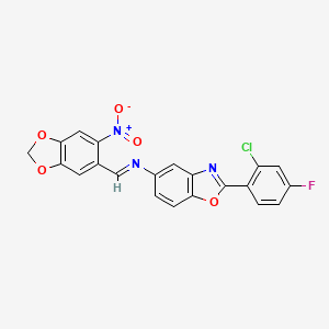 2-(2-chloro-4-fluorophenyl)-N-[(E)-(6-nitro-1,3-benzodioxol-5-yl)methylidene]-1,3-benzoxazol-5-amine