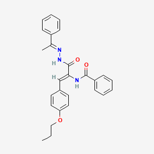 molecular formula C27H27N3O3 B11547690 N-[(1Z)-3-oxo-3-[(2E)-2-(1-phenylethylidene)hydrazinyl]-1-(4-propoxyphenyl)prop-1-en-2-yl]benzamide 