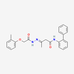 molecular formula C25H25N3O3 B11547691 (3E)-N-(biphenyl-2-yl)-3-{2-[(2-methylphenoxy)acetyl]hydrazinylidene}butanamide 