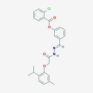 3-[(E)-(2-{[5-methyl-2-(propan-2-yl)phenoxy]acetyl}hydrazinylidene)methyl]phenyl 2-chlorobenzoate