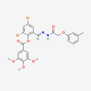 molecular formula C26H24Br2N2O7 B11547737 2,4-dibromo-6-[(E)-{2-[(3-methylphenoxy)acetyl]hydrazinylidene}methyl]phenyl 3,4,5-trimethoxybenzoate 