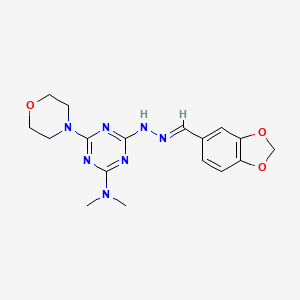 molecular formula C17H21N7O3 B11547785 4-[(2E)-2-(1,3-benzodioxol-5-ylmethylidene)hydrazinyl]-N,N-dimethyl-6-(morpholin-4-yl)-1,3,5-triazin-2-amine 