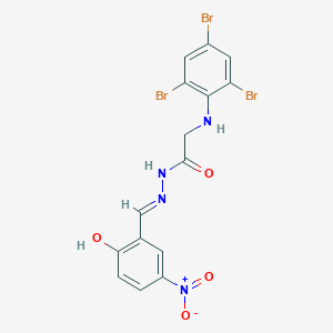 molecular formula C15H11Br3N4O4 B11547789 N'-[(E)-(2-Hydroxy-5-nitrophenyl)methylidene]-2-[(2,4,6-tribromophenyl)amino]acetohydrazide 