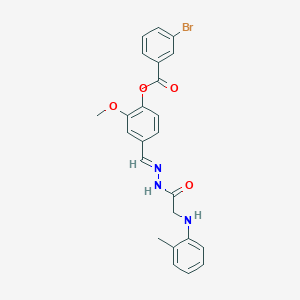 molecular formula C24H22BrN3O4 B11547838 2-Methoxy-4-[(E)-({2-[(2-methylphenyl)amino]acetamido}imino)methyl]phenyl 3-bromobenzoate 