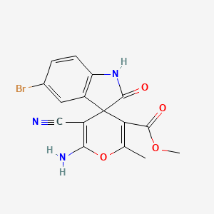 molecular formula C16H12BrN3O4 B11547857 Methyl 2'-amino-5-bromo-3'-cyano-6'-methyl-2-oxo-1,2-dihydrospiro[indole-3,4'-pyran]-5'-carboxylate 