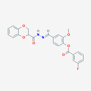 4-{(E)-[2-(2,3-dihydro-1,4-benzodioxin-2-ylcarbonyl)hydrazinylidene]methyl}-2-methoxyphenyl 3-fluorobenzoate