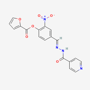 molecular formula C18H12N4O6 B11547863 2-nitro-4-{(E)-[2-(pyridin-4-ylcarbonyl)hydrazinylidene]methyl}phenyl furan-2-carboxylate 