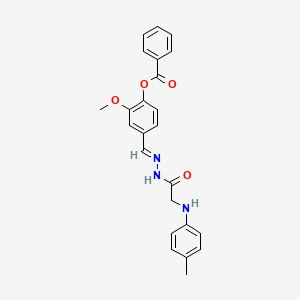 2-methoxy-4-[(E)-(2-{[(4-methylphenyl)amino]acetyl}hydrazinylidene)methyl]phenyl benzoate (non-preferred name)