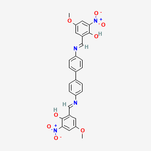 molecular formula C28H22N4O8 B11547937 2,2'-{biphenyl-4,4'-diylbis[nitrilo(E)methylylidene]}bis(4-methoxy-6-nitrophenol) 