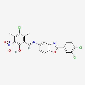 molecular formula C22H14Cl3N3O4 B11547944 4-chloro-2-[(E)-{[2-(3,4-dichlorophenyl)-1,3-benzoxazol-5-yl]imino}methyl]-3,5-dimethyl-6-nitrophenol 