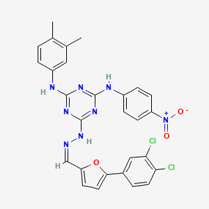 6-[(2Z)-2-{[5-(3,4-dichlorophenyl)furan-2-yl]methylidene}hydrazinyl]-N-(3,4-dimethylphenyl)-N'-(4-nitrophenyl)-1,3,5-triazine-2,4-diamine