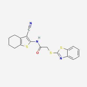 molecular formula C18H15N3OS3 B11547984 2-(1,3-benzothiazol-2-ylsulfanyl)-N-(3-cyano-4,5,6,7-tetrahydro-1-benzothiophen-2-yl)acetamide 