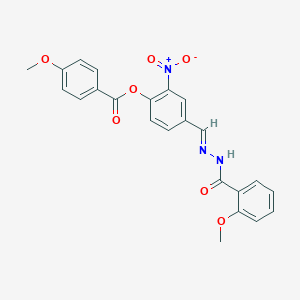 molecular formula C23H19N3O7 B11548022 4-{(E)-[(2-methoxybenzoyl)hydrazono]methyl}-2-nitrophenyl 4-methoxybenzoate 