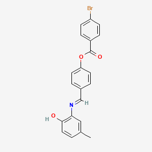 molecular formula C21H16BrNO3 B11548058 4-[(E)-[(2-Hydroxy-5-methylphenyl)imino]methyl]phenyl 4-bromobenzoate 