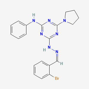 molecular formula C20H20BrN7 B11548079 4-[(2Z)-2-(2-bromobenzylidene)hydrazinyl]-N-phenyl-6-(pyrrolidin-1-yl)-1,3,5-triazin-2-amine 