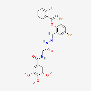 molecular formula C26H22Br2IN3O7 B11548143 2,4-Dibromo-6-[(E)-({2-[(3,4,5-trimethoxyphenyl)formamido]acetamido}imino)methyl]phenyl 2-iodobenzoate 