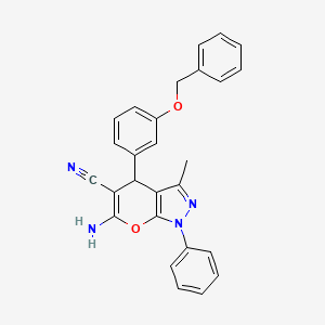 molecular formula C27H22N4O2 B11548146 6-Amino-4-[3-(benzyloxy)phenyl]-3-methyl-1-phenyl-1,4-dihydropyrano[2,3-c]pyrazole-5-carbonitrile 