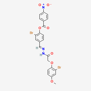 molecular formula C23H17Br2N3O7 B11548162 2-bromo-4-[(E)-{2-[(2-bromo-4-methoxyphenoxy)acetyl]hydrazinylidene}methyl]phenyl 4-nitrobenzoate 