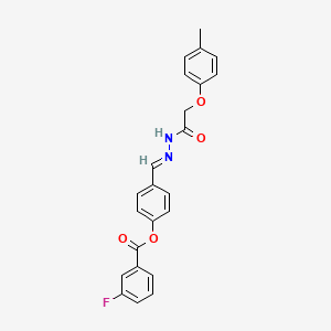 4-[(E)-{2-[(4-methylphenoxy)acetyl]hydrazinylidene}methyl]phenyl 3-fluorobenzoate