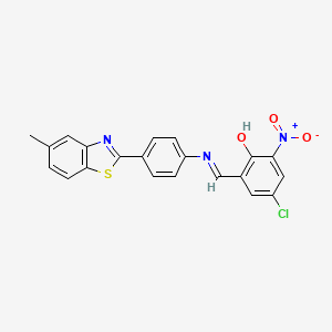 molecular formula C21H14ClN3O3S B11548211 4-chloro-2-[(E)-{[4-(5-methyl-1,3-benzothiazol-2-yl)phenyl]imino}methyl]-6-nitrophenol 