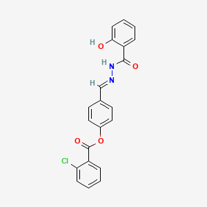 molecular formula C21H15ClN2O4 B11548218 4-[(E)-{2-[(2-hydroxyphenyl)carbonyl]hydrazinylidene}methyl]phenyl 2-chlorobenzoate 