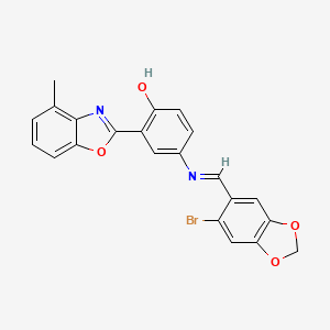 4-{[(E)-(6-bromo-1,3-benzodioxol-5-yl)methylidene]amino}-2-(4-methyl-1,3-benzoxazol-2-yl)phenol