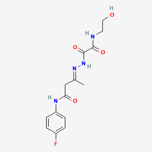 molecular formula C14H17FN4O4 B11548258 (3E)-N-(4-fluorophenyl)-3-(2-{[(2-hydroxyethyl)amino](oxo)acetyl}hydrazinylidene)butanamide 