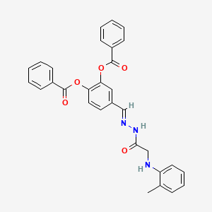 molecular formula C30H25N3O5 B11548272 2-(Benzoyloxy)-5-[(E)-({2-[(2-methylphenyl)amino]acetamido}imino)methyl]phenyl benzoate 