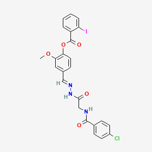 4-[(E)-({2-[(4-Chlorophenyl)formamido]acetamido}imino)methyl]-2-methoxyphenyl 2-iodobenzoate