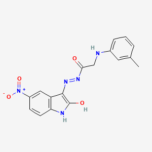 molecular formula C17H15N5O4 B11548315 (E)-N'-(5-nitro-2-oxoindolin-3-ylidene)-2-(m-tolylamino)acetohydrazide 