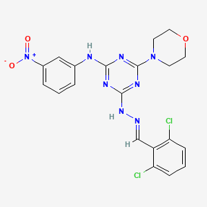 molecular formula C20H18Cl2N8O3 B11548321 4-[(2E)-2-(2,6-dichlorobenzylidene)hydrazinyl]-6-(morpholin-4-yl)-N-(3-nitrophenyl)-1,3,5-triazin-2-amine 