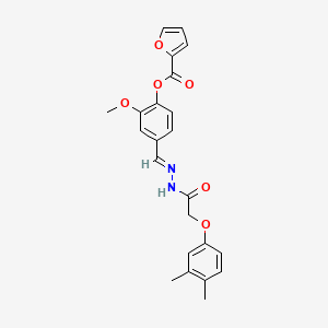 molecular formula C23H22N2O6 B11548326 4-[(E)-{2-[(3,4-dimethylphenoxy)acetyl]hydrazinylidene}methyl]-2-methoxyphenyl furan-2-carboxylate 