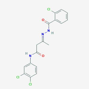 molecular formula C17H14Cl3N3O2 B11548392 3-[(2-Chlorobenzoyl)hydrazono]-N-(3,4-dichlorophenyl)butyramide 