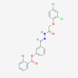 molecular formula C22H15BrCl2N2O4 B11548401 3-[(E)-{2-[(2,4-dichlorophenoxy)acetyl]hydrazinylidene}methyl]phenyl 2-bromobenzoate 