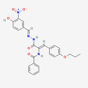 N-[(1Z)-3-[(2E)-2-(4-hydroxy-3-nitrobenzylidene)hydrazinyl]-3-oxo-1-(4-propoxyphenyl)prop-1-en-2-yl]benzamide