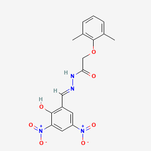 molecular formula C17H16N4O7 B11548414 2-(2,6-dimethylphenoxy)-N'-[(E)-(2-hydroxy-3,5-dinitrophenyl)methylidene]acetohydrazide 