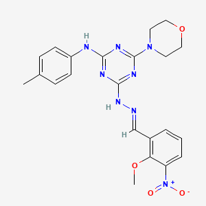 molecular formula C22H24N8O4 B11548423 4-[(2E)-2-(2-methoxy-3-nitrobenzylidene)hydrazinyl]-N-(4-methylphenyl)-6-(morpholin-4-yl)-1,3,5-triazin-2-amine 