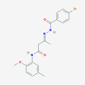 (3E)-3-{2-[(4-bromophenyl)carbonyl]hydrazinylidene}-N-(2-methoxy-5-methylphenyl)butanamide