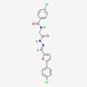 molecular formula C20H15Cl2N3O3 B11548476 4-Chloro-N-({N'-[(E)-[5-(4-chlorophenyl)furan-2-YL]methylidene]hydrazinecarbonyl}methyl)benzamide 